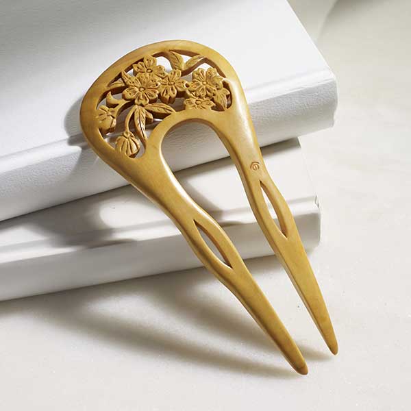 Kanzashi Sakura rond, double-épingle　buis japonais